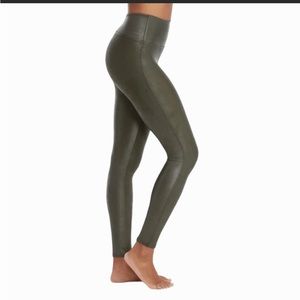 Spanx faux leather leggings in army green